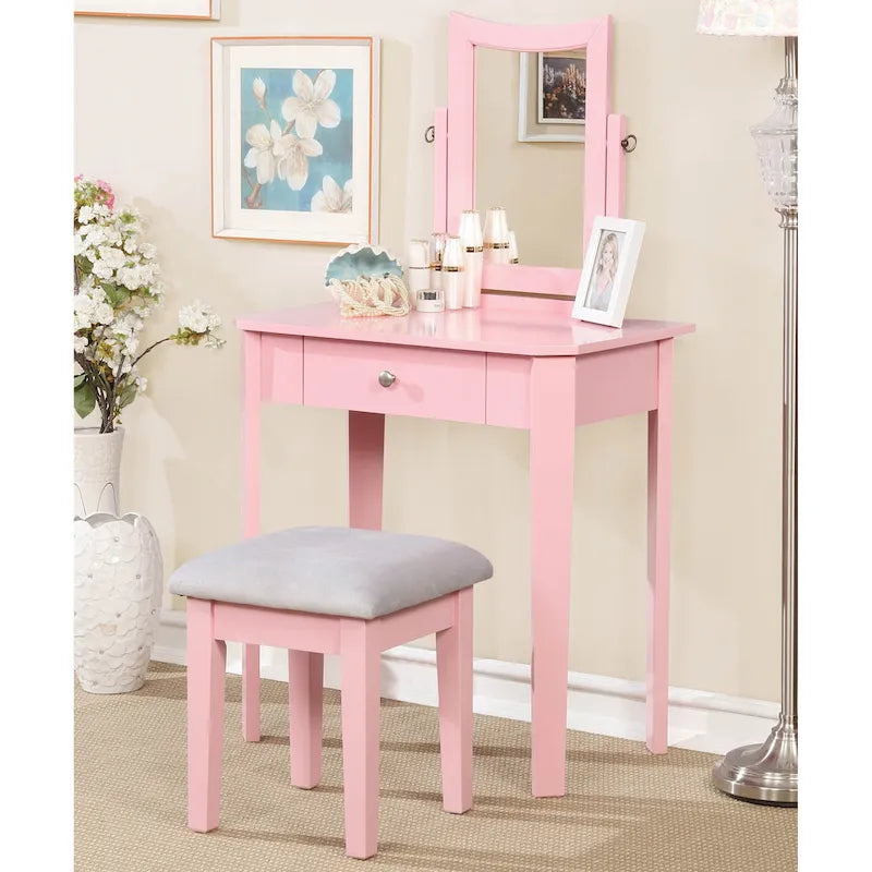Coiffeuse de maquillage contemporaine 3 pièces 1 tiroir noire / grise / rose / blanche pour 1 personne