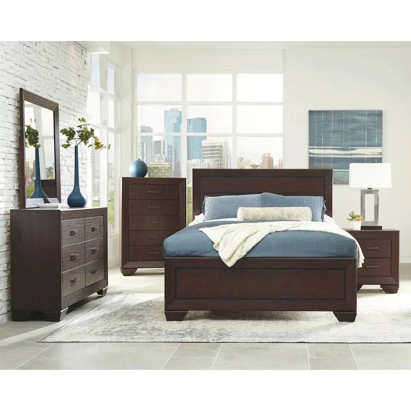Chambre à coucher 2 pièces en cacao foncé avec commode (grand lit/très grand lit)