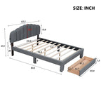 Lit plateforme Queen tapissé blanc/beige/gris avec LED et tiroir de rangement, 2 personnes