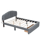 Lit plateforme Queen tapissé blanc/beige/gris avec LED et tiroir de rangement, 2 personnes