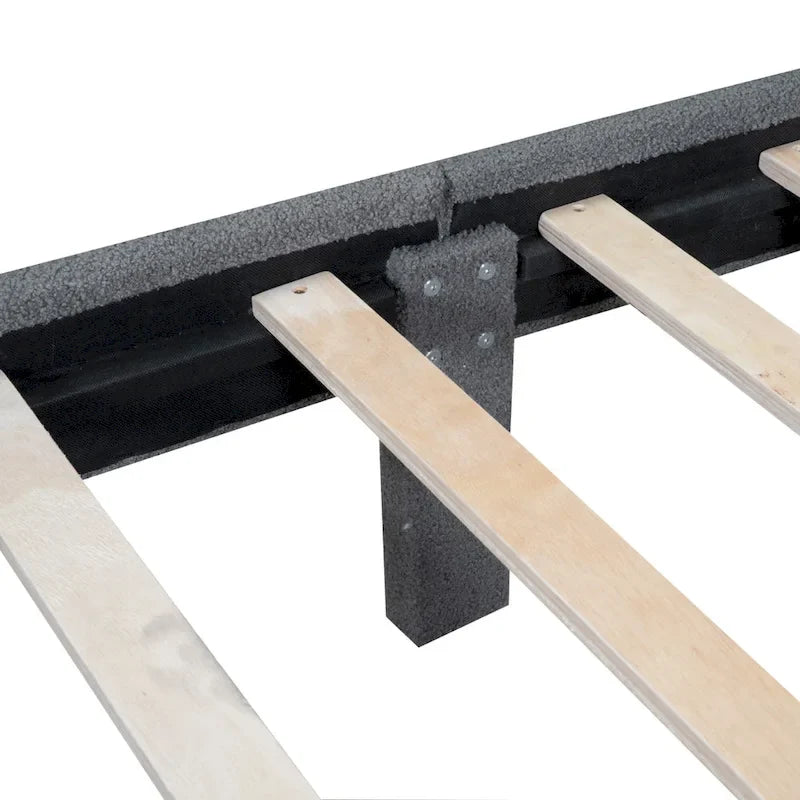 Lit plateforme Queen tapissé blanc/beige/gris avec LED et tiroir de rangement, 2 personnes