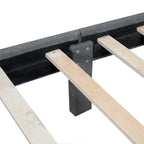 Lit plateforme Queen tapissé blanc/beige/gris avec LED et tiroir de rangement, 2 personnes