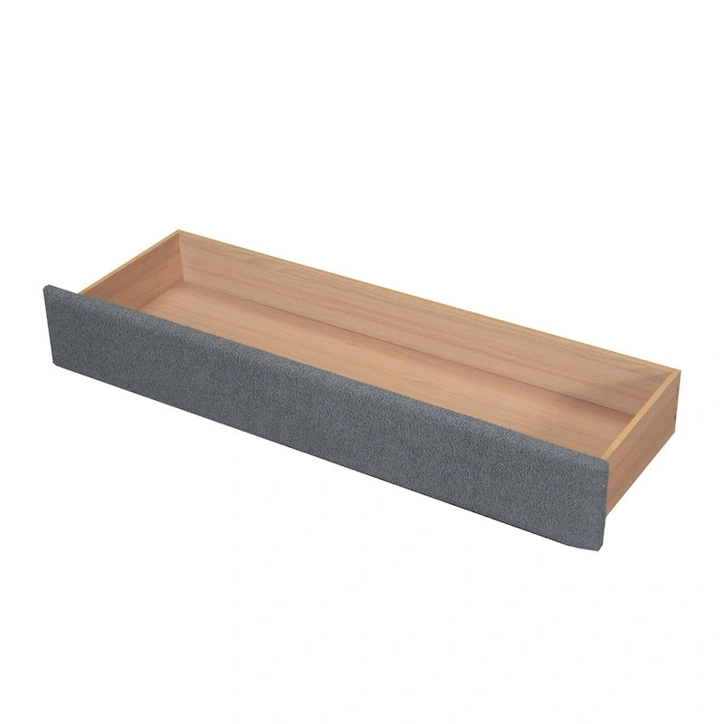 Lit plateforme Queen tapissé blanc/beige/gris avec LED et tiroir de rangement, 2 personnes