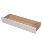 Lit plateforme Queen tapissé blanc/beige/gris avec LED et tiroir de rangement, 2 personnes