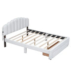 Lit plateforme Queen tapissé blanc/beige/gris avec LED et tiroir de rangement, 2 personnes