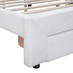 Lit plateforme Queen tapissé blanc/beige/gris avec LED et tiroir de rangement, 2 personnes