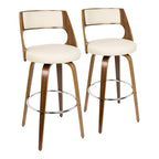 Tabouret de bar pivotant en similicuir crème/marron/gris, pieds en bois, lot de 2