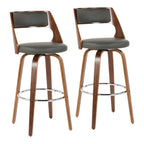 Tabouret de bar pivotant en similicuir crème/marron/gris, pieds en bois, lot de 2