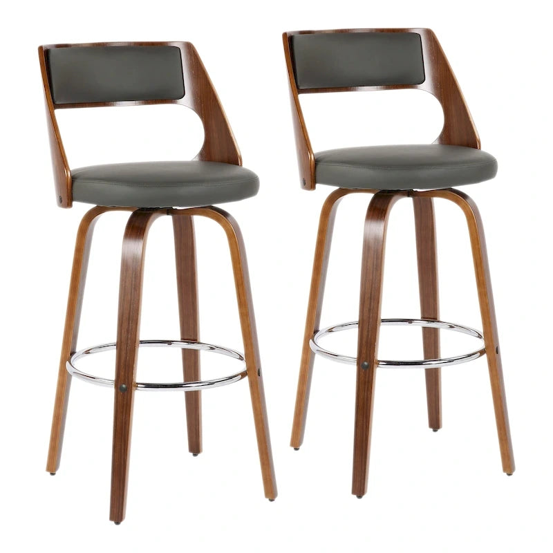 Tabouret de bar pivotant en similicuir crème/marron/gris, pieds en bois, lot de 2