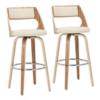 Tabouret de bar pivotant en similicuir crème/marron/gris, pieds en bois, lot de 2