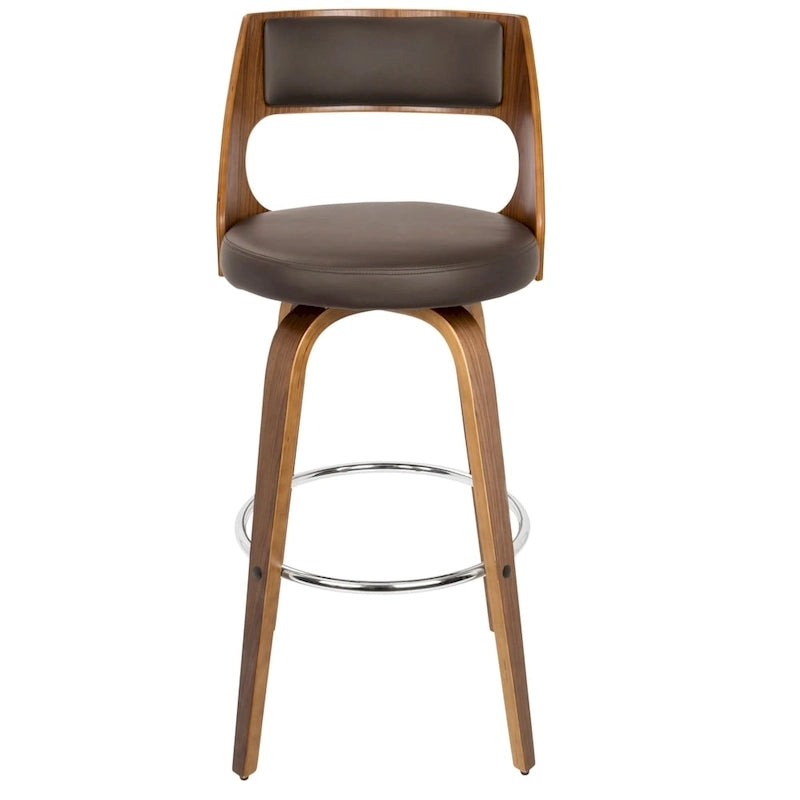 Tabouret de bar pivotant en similicuir crème/marron/gris, pieds en bois, lot de 2