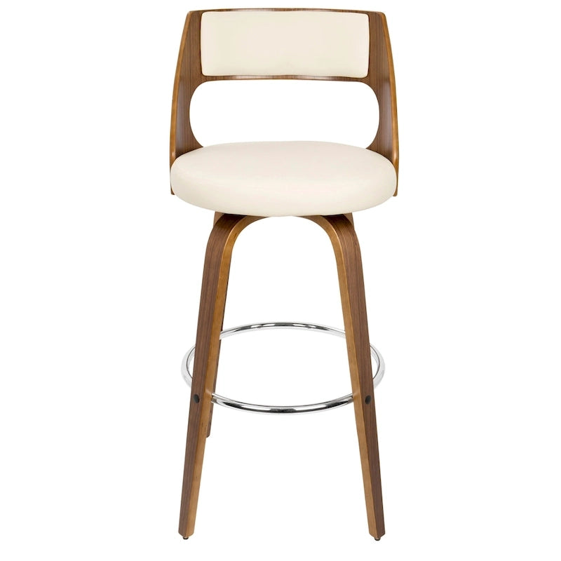 Tabouret de bar pivotant en similicuir crème/marron/gris, pieds en bois, lot de 2