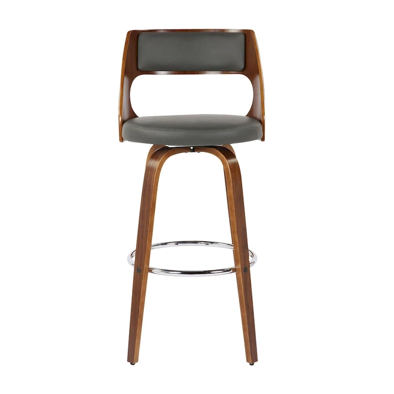 Tabouret de bar pivotant en similicuir crème/marron/gris, pieds en bois, lot de 2