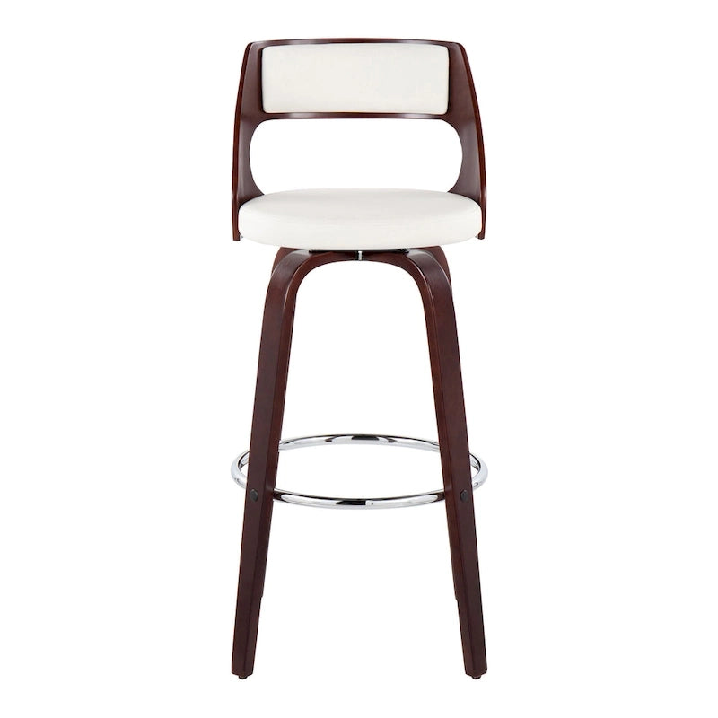 Tabouret de bar pivotant en similicuir crème/marron/gris, pieds en bois, lot de 2