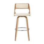 Tabouret de bar pivotant en similicuir crème/marron/gris, pieds en bois, lot de 2