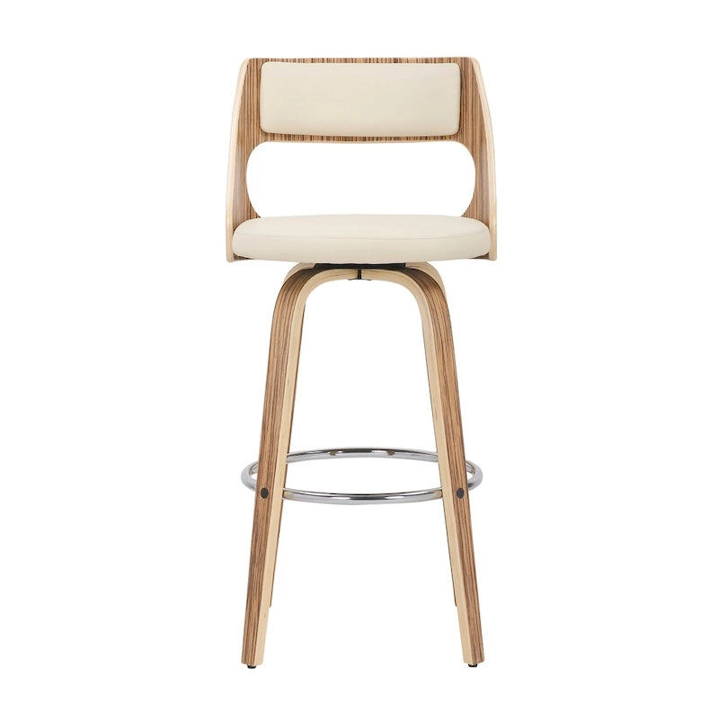 Tabouret de bar pivotant en similicuir crème/marron/gris, pieds en bois, lot de 2
