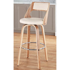 Tabouret de bar pivotant en similicuir crème/marron/gris, pieds en bois, lot de 2