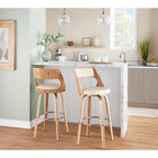 Tabouret de bar pivotant en similicuir crème/marron/gris, pieds en bois, lot de 2