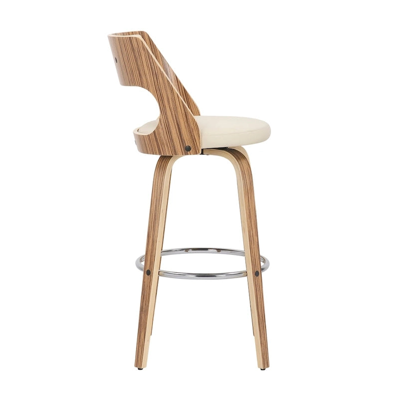 Tabouret de bar pivotant en similicuir crème/marron/gris, pieds en bois, lot de 2