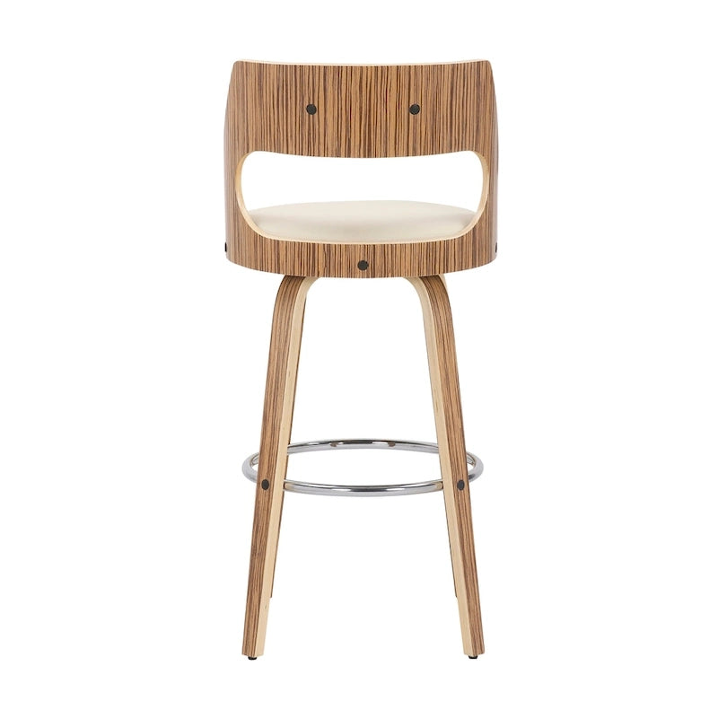 Tabouret de bar pivotant en similicuir crème/marron/gris, pieds en bois, lot de 2