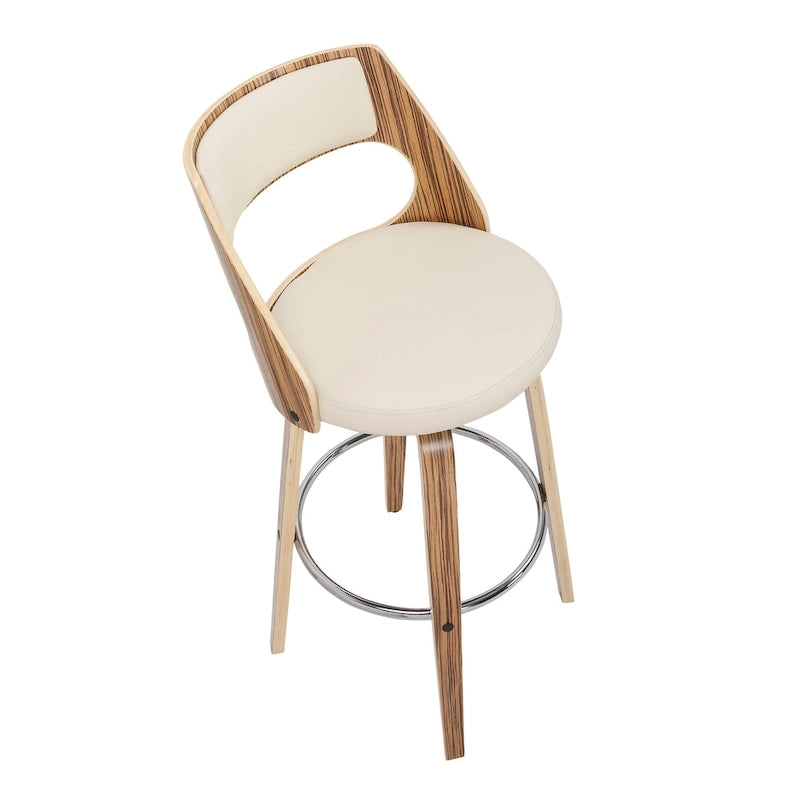 Tabouret de bar pivotant en similicuir crème/marron/gris, pieds en bois, lot de 2
