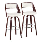 Tabouret de bar pivotant en similicuir crème/marron/gris, pieds en bois, lot de 2