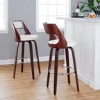 Tabouret de bar pivotant en similicuir crème/marron/gris, pieds en bois, lot de 2