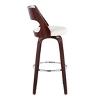 Tabouret de bar pivotant en similicuir crème/marron/gris, pieds en bois, lot de 2