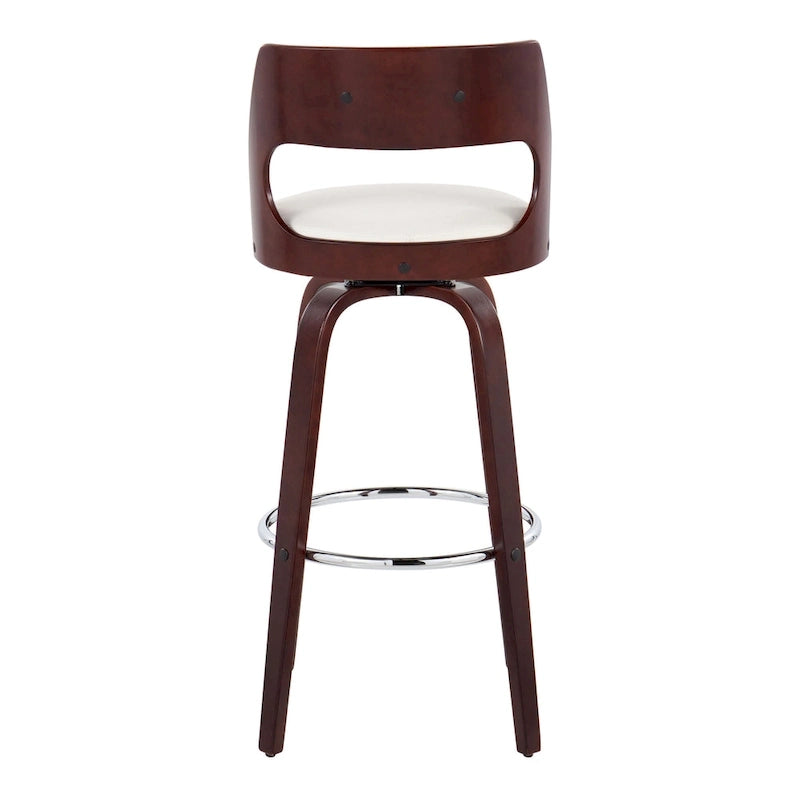 Tabouret de bar pivotant en similicuir crème/marron/gris, pieds en bois, lot de 2