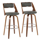 Tabouret de bar pivotant en similicuir crème/marron/gris, pieds en bois, lot de 2