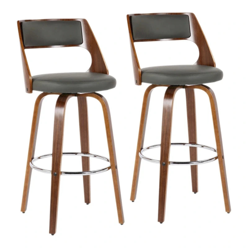 Tabouret de bar pivotant en similicuir crème/marron/gris, pieds en bois, lot de 2