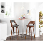 Tabouret de bar pivotant en similicuir crème/marron/gris, pieds en bois, lot de 2