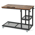 Table d'appoint roulante réglable en hauteur en forme de C, marron rustique, 1 personne