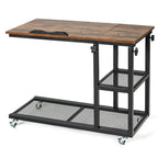 Table d'appoint roulante réglable en hauteur en forme de C, marron rustique, 1 personne
