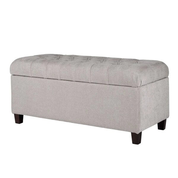 Banc de rangement capitonné gris avec couvercle à charnière, 1 personne