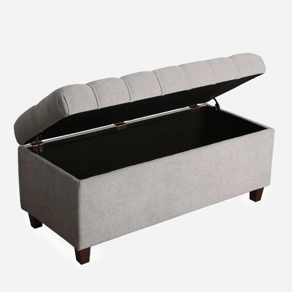 Banc de rangement capitonné gris avec couvercle à charnière, 1 personne