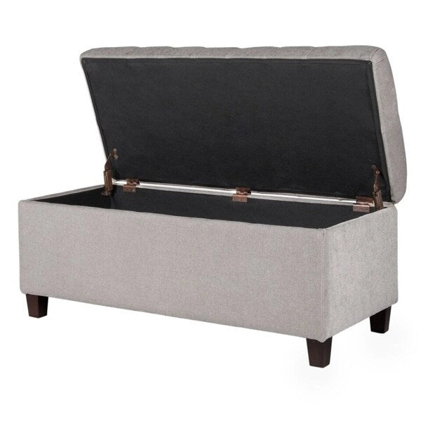 Banc de rangement capitonné gris avec couvercle à charnière, 1 personne