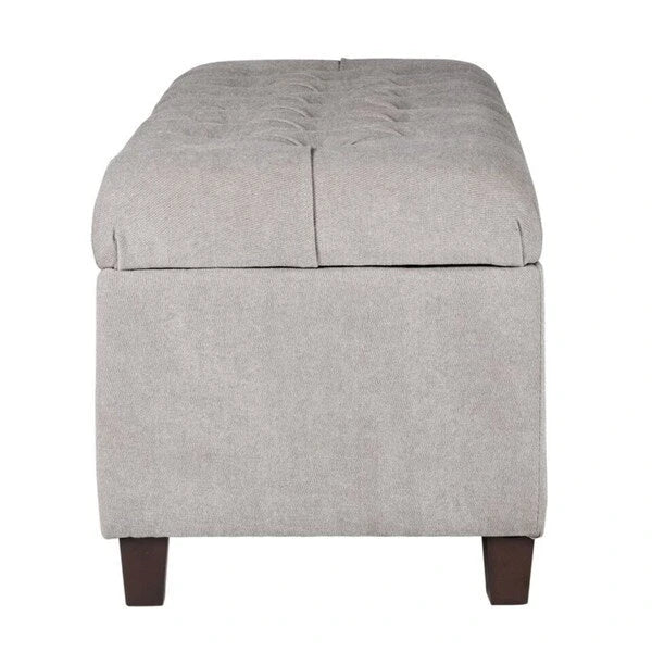 Banc de rangement capitonné gris avec couvercle à charnière, 1 personne