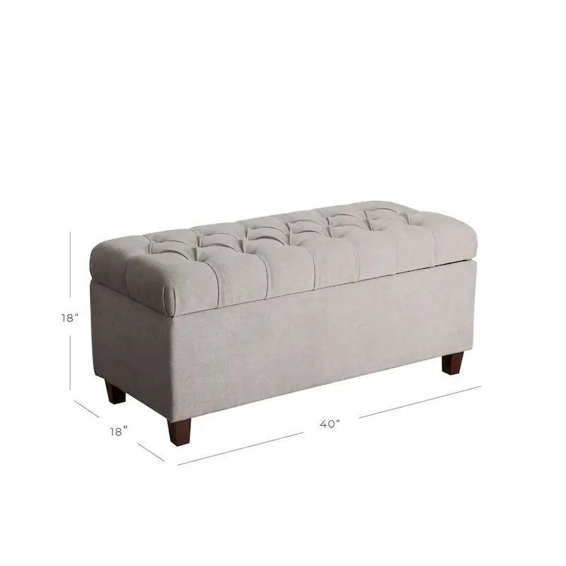 Banc de rangement capitonné gris avec couvercle à charnière, 1 personne