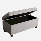 Banc de rangement capitonné gris avec couvercle à charnière, 1 personne