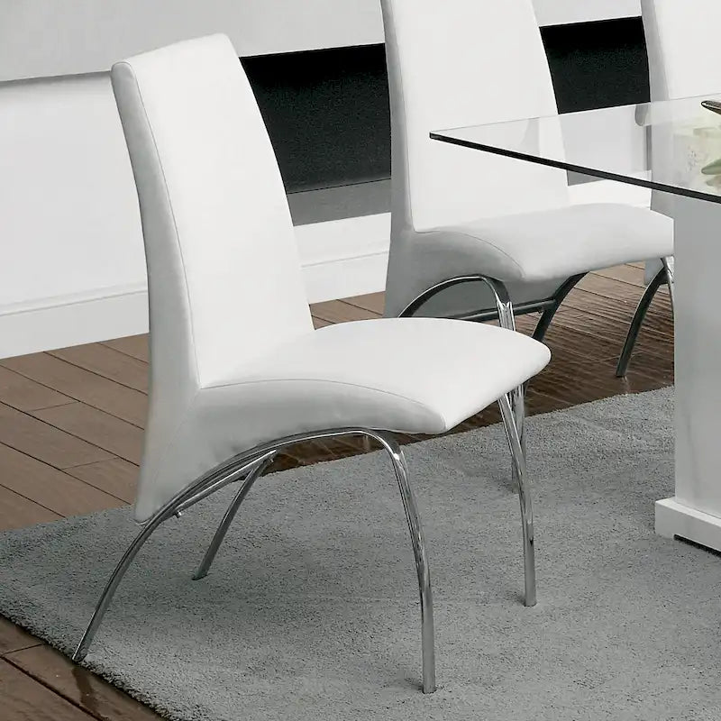 Ensemble de salle à manger contemporain blanc avec plateau en verre, 7 pièces, pour 4 à 6 personnes