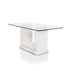 Ensemble de salle à manger contemporain blanc avec plateau en verre, 7 pièces, pour 4 à 6 personnes