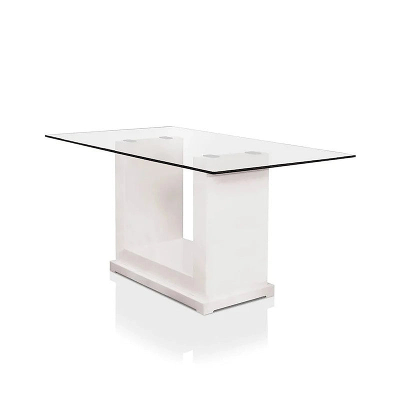 Ensemble de salle à manger contemporain blanc avec plateau en verre, 7 pièces, pour 4 à 6 personnes