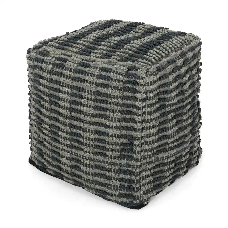 Pouf cubique en tissu bohème à carreaux bleus et sarcelle – 1 personne
