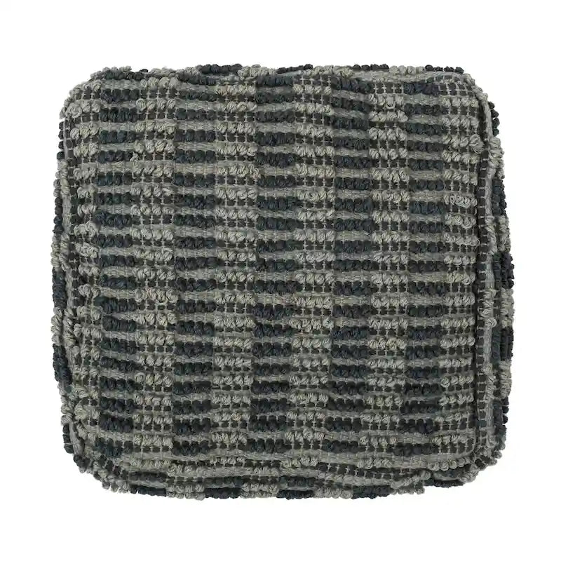 Pouf cubique en tissu bohème à carreaux bleus et sarcelle – 1 personne
