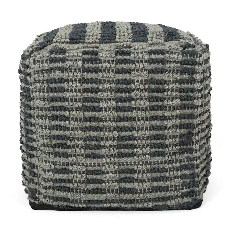 Pouf cubique en tissu bohème à carreaux bleus et sarcelle – 1 personne