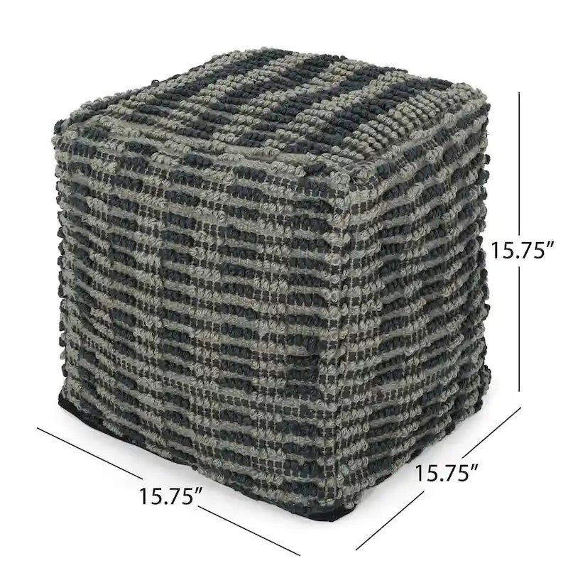 Pouf cubique en tissu bohème à carreaux bleus et sarcelle – 1 personne