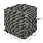 Pouf cubique en tissu bohème à carreaux bleus et sarcelle – 1 personne