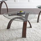 Ensemble de 3 tables d'appoint contemporaines en merisier Merlot avec plateau en verre