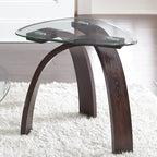 Ensemble de 3 tables d'appoint contemporaines en merisier Merlot avec plateau en verre
